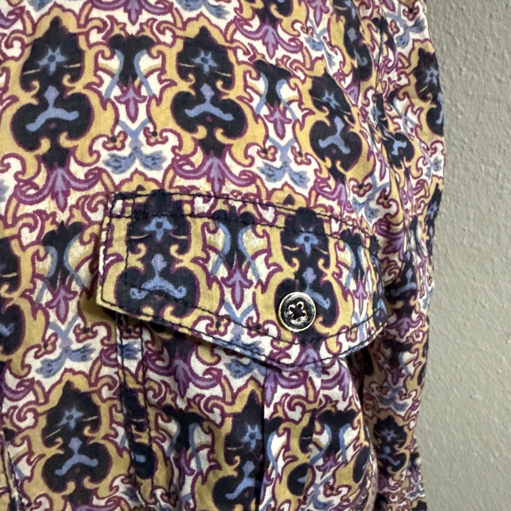 Tory Burch Cotton Demask Kaleidoscope Button Blouse Roll Tab Long Sleeve Sz 10 - Picture 3 of 11
